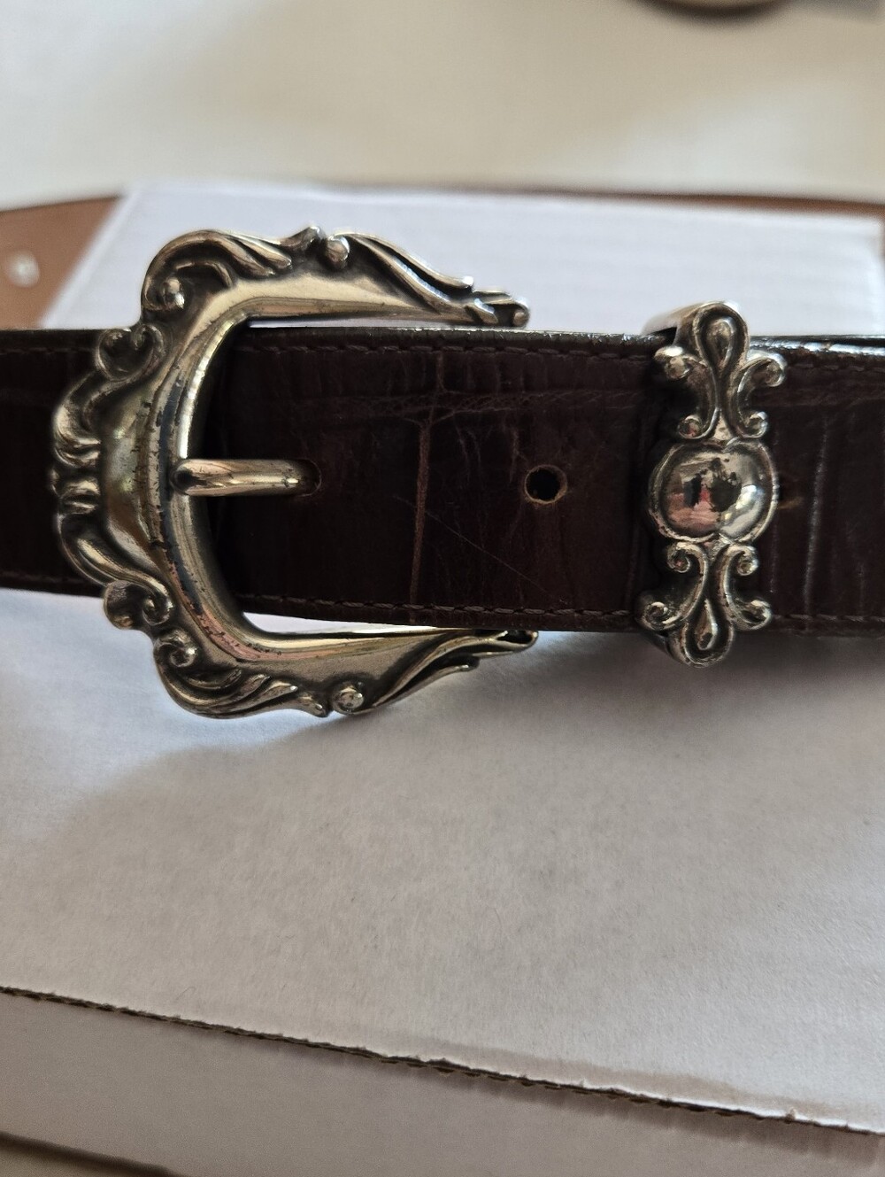 Brighton Concho Belt Brown Leather ornate silver buckle/medallions Womens Large
